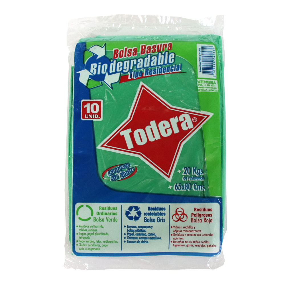 BOLSA BASURA TODERA BIO VE*65*80*10