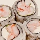 Arroz, camarão e cream cheese.