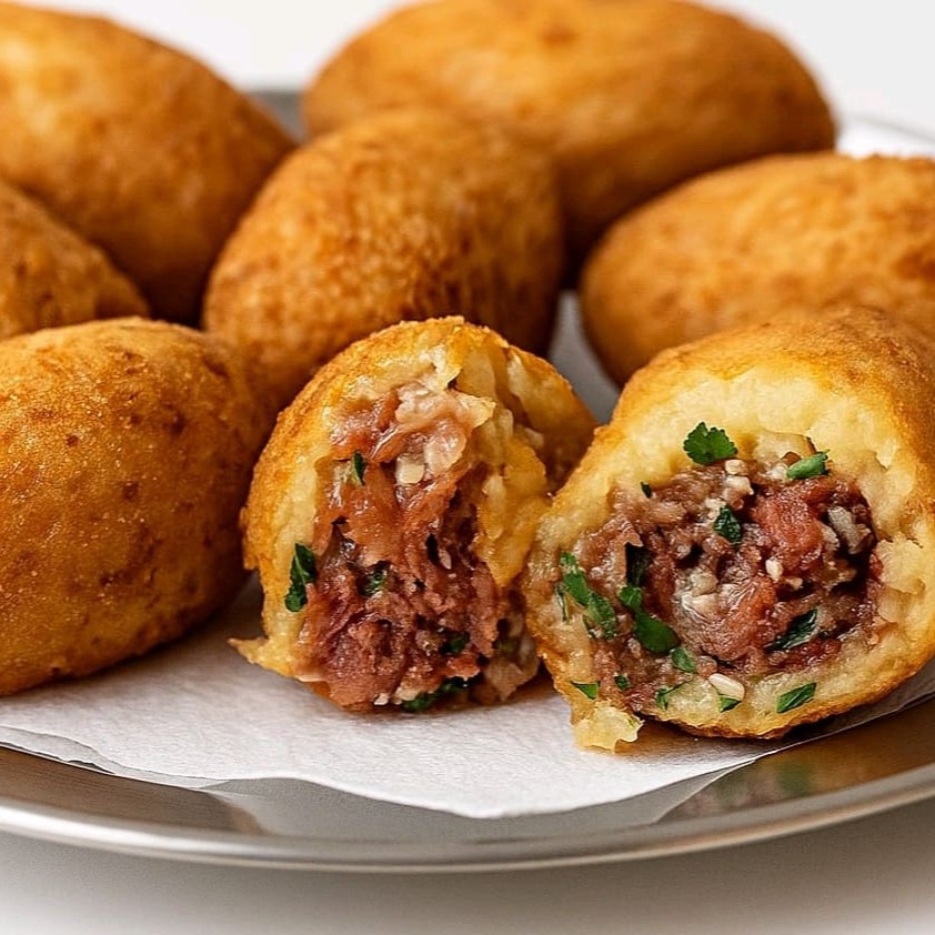 Massa feita de aipim, manteiga, recheado com carne seca desfiada e temperada. São deliciosos e fritos na hora pra você! Cada unidade tem entorno de 30g. Podendo variar de unidade para unidade, pois nossos produtos são artesanais feitos com todo nosso carinho. Os salgados maiores que o tamanho tradicional de festa.