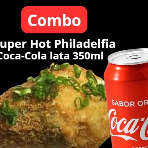 Se você é fã do Hot Philadelphia, prepare-se para essa versão turbinada! O Super Hot Philadelphia vem com ainda mais recheio de salmão e cream cheese, empanado na medida certa, crocante por fora e cremoso por dentro. Uma explosão de sabor quente e irresistível que vai conquistar seu paladar!  E para completar, uma Coca-Cola geladinha de 350ml, ideal para equilibrar o sabor e tornar sua experiência ainda mais prazerosa.  Perfeito para quem quer uma refeição rápida, saborosa e cheia de personalidade!  #Superhotphiladelphia #Combosushi #Cocagelada #Sushiempanado #Japalovers #Hotphiladelphia #Sushinodelivery #Saborjaponês #Cocacola #Experiênciacompleta