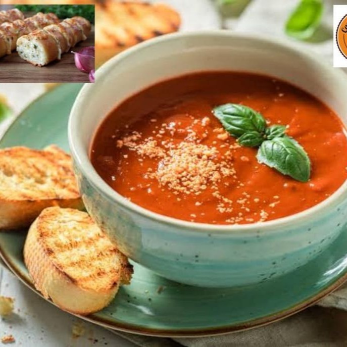 Deliciosa & Saborosa Sopa de Tomate .Feita com tomate rasteiro , linguiça calabresa defumada , salsa , cebolinha +Torradas Grátis