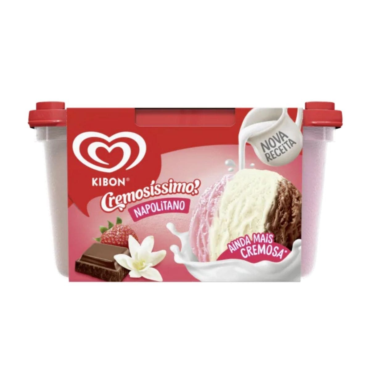 Cremoso e Clássico Sorvete Tri-Sabor Napolitano. O Sorvete Mais Amado/Vendido Do Brasil. Morango, Chocolate Ou Baunilha Na Dúvida, Fique com Os 3.