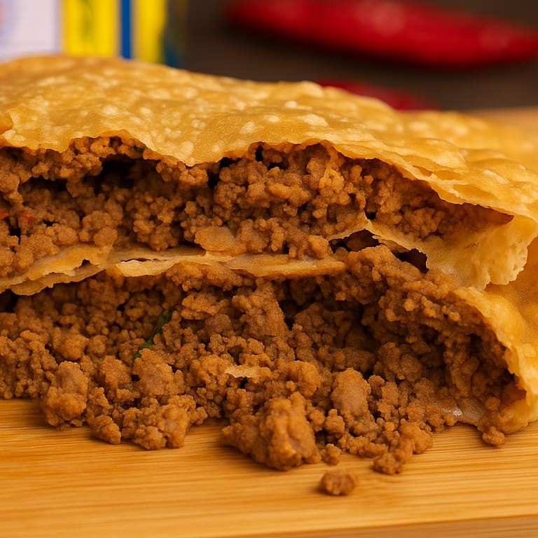 Uma deliciosa combinação de carne suculenta e temperos especiais, envoltos em uma massa crocante e dourada.  Pastel com aproximadamente 19cm.