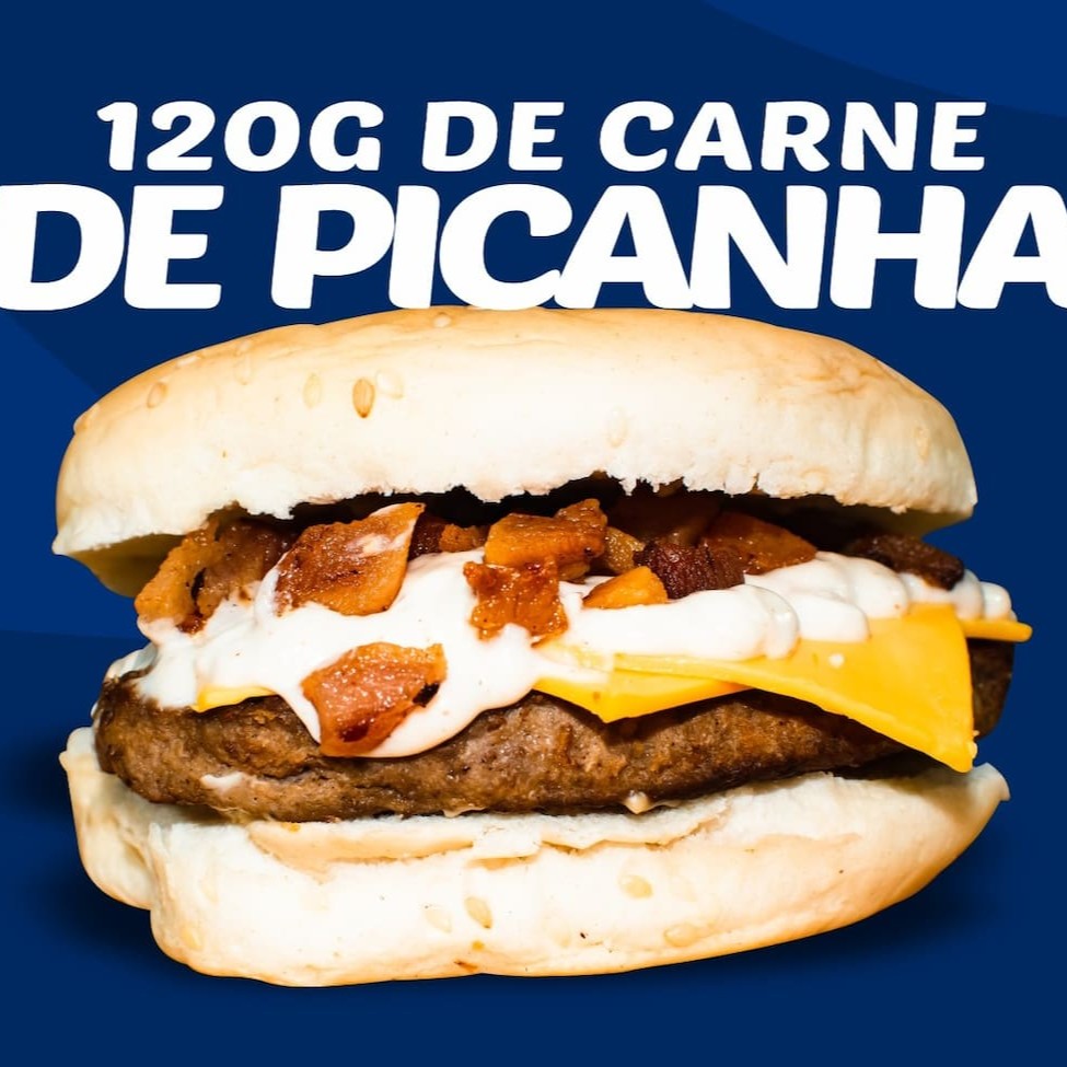 Pão, Carne de picanha Friboi 120g, bacon em cubos, katchup e maionese de bacon