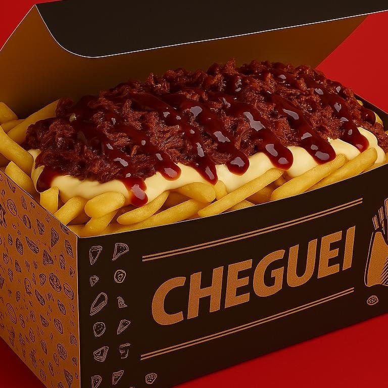 Batata frita com suculenta costela desfiada e molho barbecue.