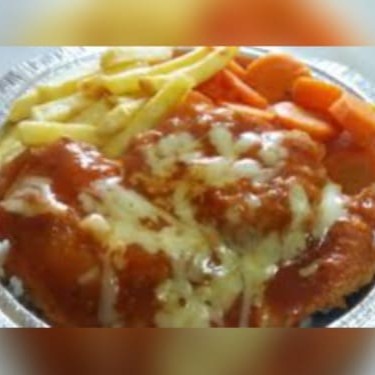 Marmita Individual com de Frango A Parmegiana Com Arroz Feijao Batata Frita E Farofa