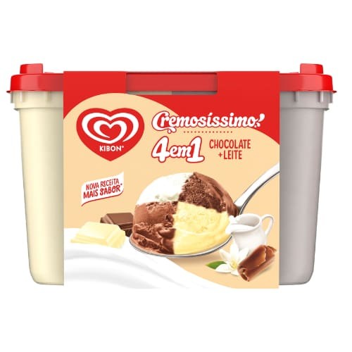 Para a alegria de todos os amantes de chocolate, a Kibon traz agora a deliciosa combinação dos sabores chocolate, chicabon, creme e chocolate branco! Todos super cremosos e juntinhos no mesmo pote!