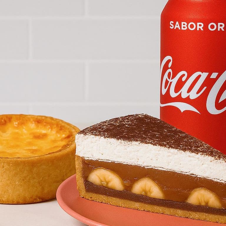 Uma deliciosa Dream Quiche no tamanho individual acompanhada uma fatia clássica de um refrigerante bem gelado!