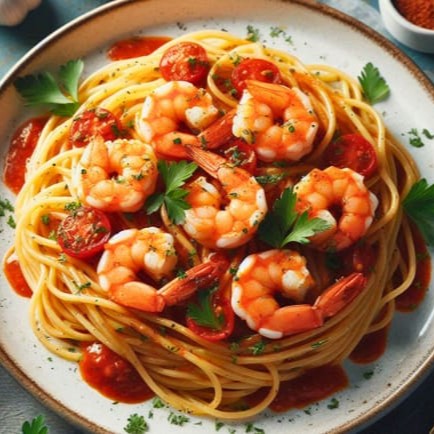 Massa al dente servida com molho pomodoro artesanal feito com molho tomate natural, alho e cebola dourados no azeite. Acompanha 7 camarões médios salteados no ponto perfeito, finalizados com manjericão fresco e salsinha. Um prato leve, sofisticado e cheio de sabor, que homenageia a tradição da cucina italiana com um toque especial da casa.   Comida Italiana, Massas Artesanais, Culinária Italiana, Penne, Espaguete, Gnocchi, Risoto De Salmão, Polenta Italiana, Frango Parmegiana, Salmão Grelhado, Bruschetta Italiana, Batata Frita Crocante, Coca Cola, Guaraná Antártica, Entrega Gratis.