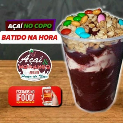 Neste valor está incluído: 2 caldas, 4 acompanhamentos. Os acompanhamentos e caldas são enviados no mesmo copo de açaí. Temos opções de ingredientes extra que vão separados. Enviamos no copo Pp (não é copo térmico).