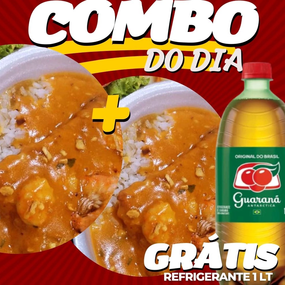 2 deliciosas Marnitas de file de Peixe ao Molho de camarão com feijão, arroz ,batata frita Grátis Refrigerante  de 1 Lt