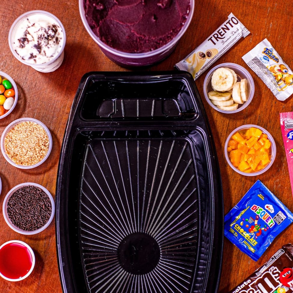 Peça e monte sua barca grande em casa mesmo, todos os itens irão separados, com 1,5 litro de açaí e todos os itens selecionados por você.
