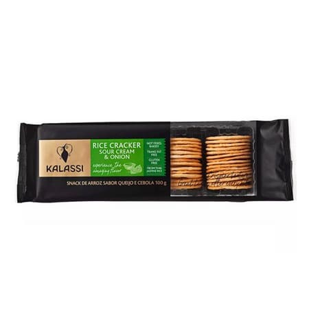 Snack de arroz sabor queijo e cebola. 100 gramas.