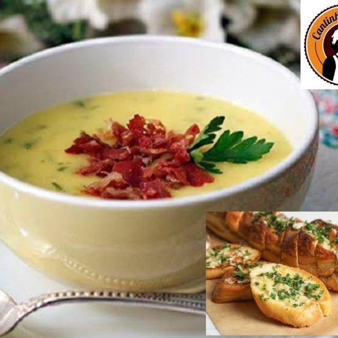 Deliciosa & Saborosa Sopa de Carne de Sol desfiada. Feita com creme de mandioca cozida , alho poro, salsão , cebolinha + Torradas Grátis .