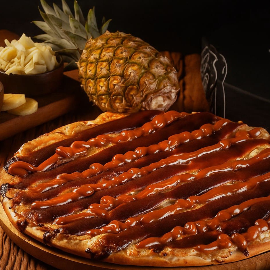 A nossa maravilhosa pizza de Banana Nevada agora feita com Abacaxi!