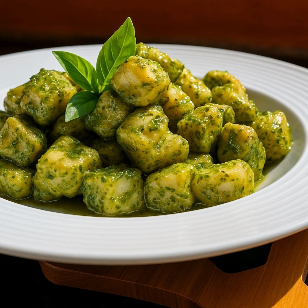 Experimente nossa especialidade: Nhoque de batatas asterix, um deleite que une tradição e sabor! Cada pedaço feito com batatas selecionadas, trazendo uma textura suave e aveludada, o Nhoque é agraciado com um molho pesto incrível, preparado com manjericão fresco, e queijo parmesão, finalizado com um toque de azeite extra virgem.