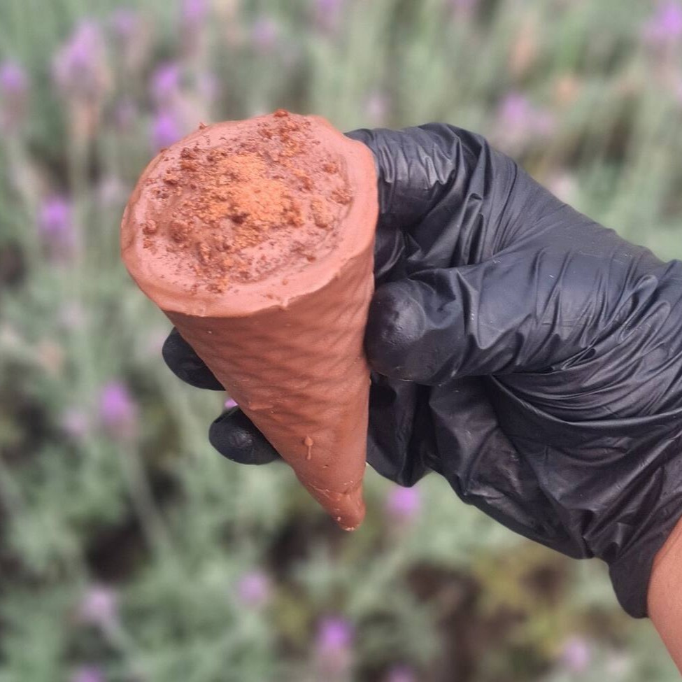 Casquinha crocante, banhada no chocolate com um brigadeiro super cremoso de Ovomaltine.