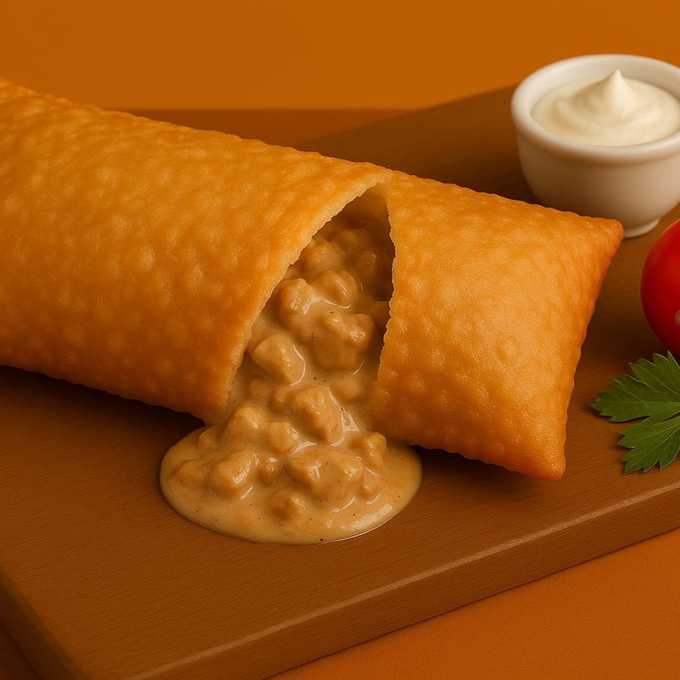 Delicie-se com nosso pastel de strogonoff, disponível nas versões de frango ou carne! Recheado com um cremoso strogonoff, que combina pedaços suculentos de carne ou frango. Uma opção saborosa e reconfortante que vai satisfazer todos os paladares!