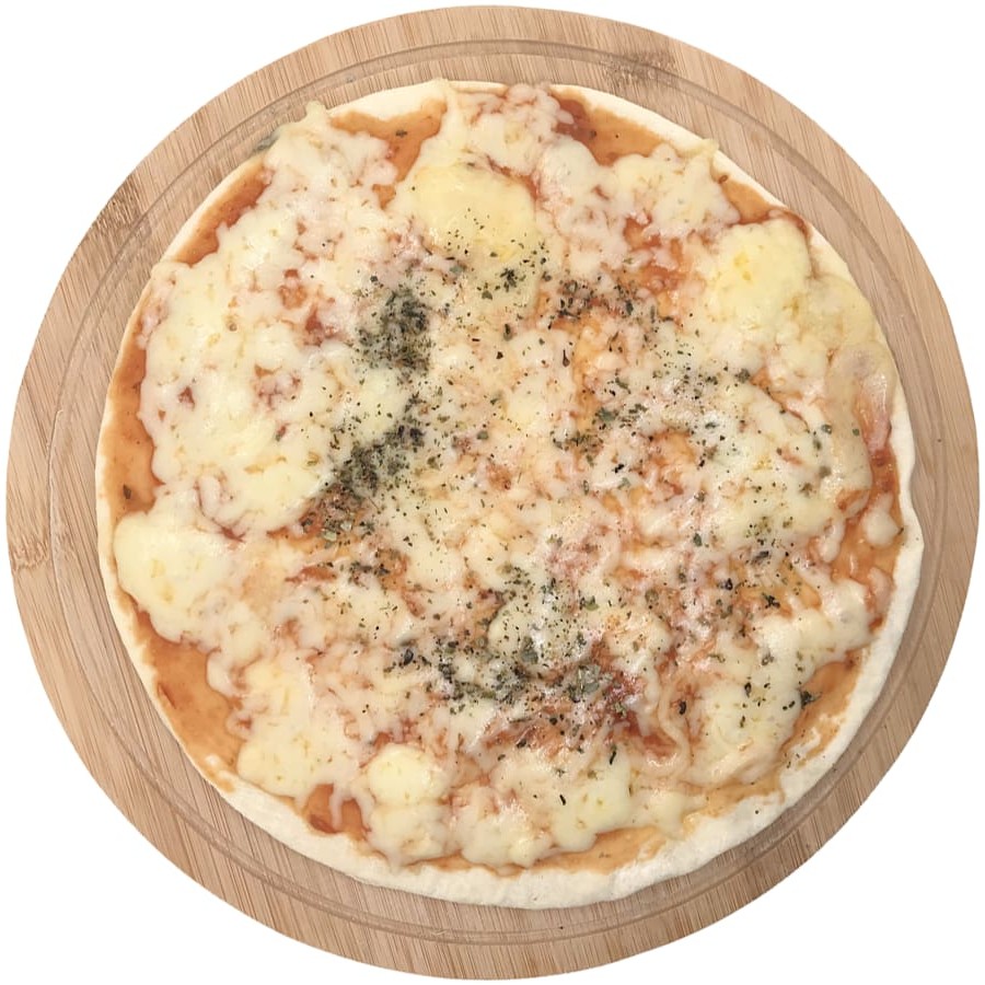 Mussarela, molho de tomate e orégano.