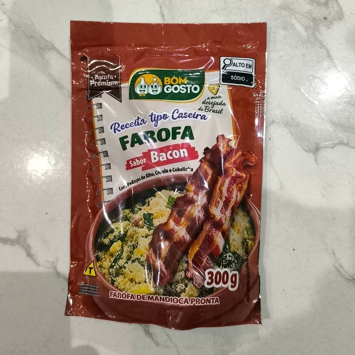 Sabor bacon 300g com pedaços de alho,cebola e cebolinha