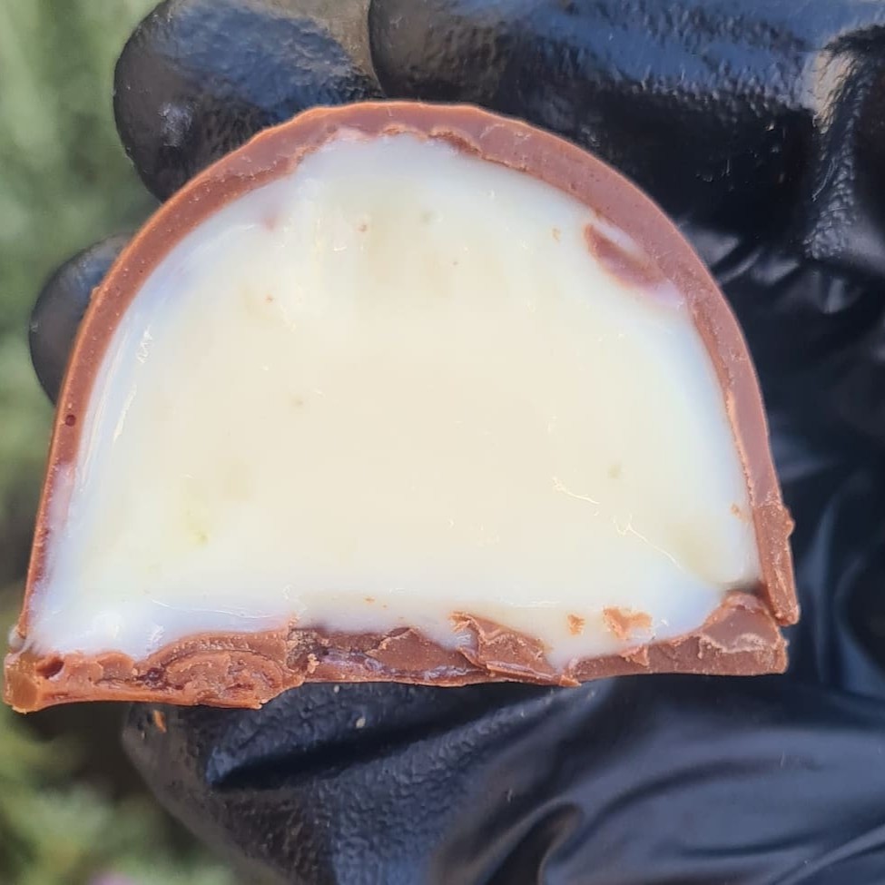 Casquinha de cobertura de chocolate ao leite com um maravilhoso Mousse de Limão, combinação perfeita.