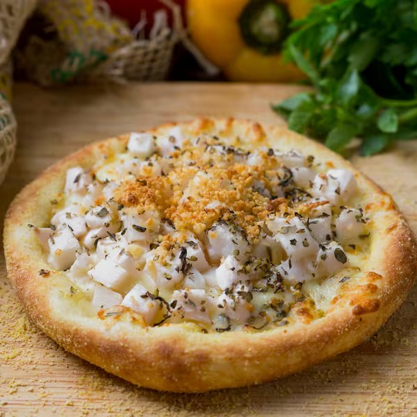 Palmito, mussarela, orégano e parmesão. Produto linha Saudável / Fitness