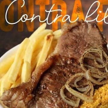 1 Bifes De Contra Filé Suculentos Acompanhamentos Batatafritas, Arroz, Feijão,Farofa, Salada e Vinagrete