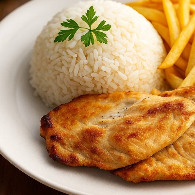 O Brasileirinho Grill é a combinação perfeita de sabor e simplicidade: filé grelhado no ponto certo, arroz soltinho e batatas crocantes. Um prato caseiro, leve e saboroso, com aquele tempero brasileiro que conquista todo Dia. Ideal para quem busca refeição rápida, deliciosa e com qualidade.