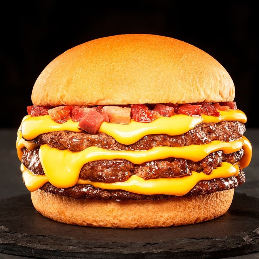 Pão, 3 Blends de 100g, Chedar cremoso e bacon.