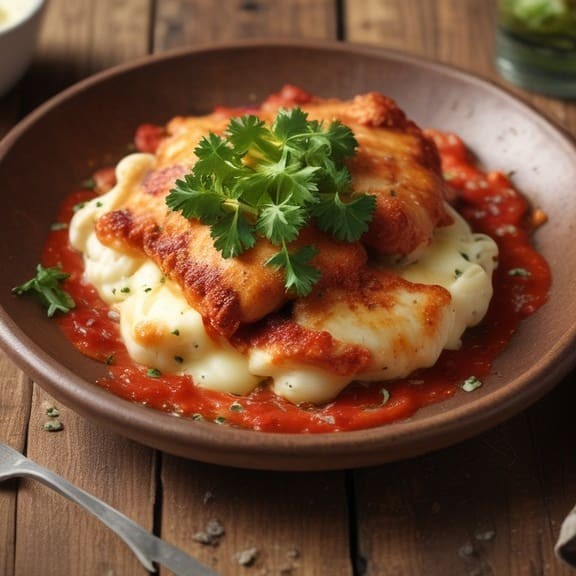 Delicie-se com a nossa tentadora Parmegiana de Carne, meticulosamente preparada e coberta com queijo derretido e um molho de tomate aromático, tudo cozido à perfeição. Acompanha nosso suave e cremoso Purê de Batatas, feito com batatas selecionadas e amassadas à mão para garantir a consistência perfeita. Este prato é uma estrela em nossa categoria de Executivos Especiais, ideal para um almoço de negócios ou uma refeição indulgente no meio da semana. Experimente e sinta este sabor inigualável!