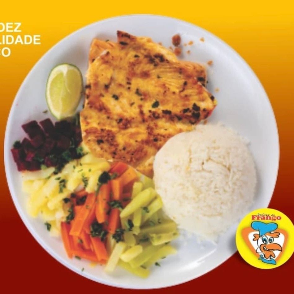 Acompanha arroz e legumes, ou monte seu prato escolhendo 3 acompanhamentos.