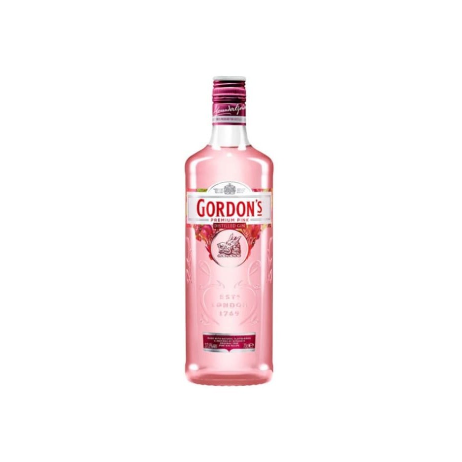 Gin Gordons Pink 750 ml.  Com um sabor equilibrado e refrescante, possui a doçura das framboesas, morangos e groselha.  Elaborado apenas com ingredientes de alta qualidade e aromas naturais das frutas, o Gin Gordon's Pink, foi criado para dar uma maior acessibilidade no desfrute do gin.  Inspirado em sua receita Original de 1880.  Drink Gin Gordons Pink & Tonic: Adicione 50 ml de Gordons Pink  Encha a taça de gelo e adicione 150 ml de Tónica ou Sprit. Decore com morangos frescos fatiados Características: Importado da Inglaterra. Graduação alcoólica: 37,5% vol. Volume: 750 ml.