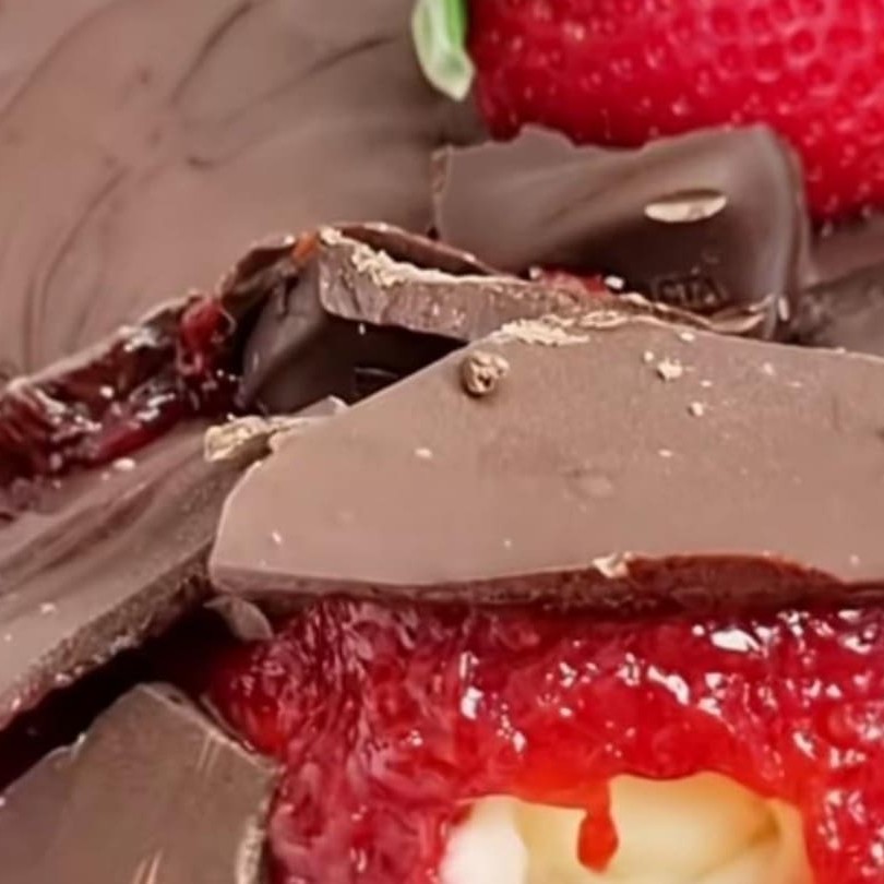 Creme de Ninho com geleia de morango e chocolate derretido