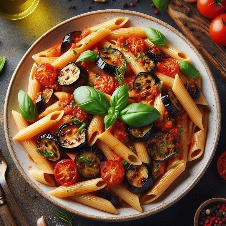 Penne com berinjela grelhada e molho de tomate. Sabor e saúde no mesmo prato.   Comida Italiana, Restaurante Italiano, Massas Artesanais, Culinária Italiana, Massas Frescas, Penne, Espaguete, Gnocchi, Risoto De Salmão, Polenta Italiana, Frango Parmegiana, Salmão Grelhado, Bruschetta Italiana, Batata Frita Crocante, Coca Cola, Guaraná Antártica, Entrega Gratis, Delivery De Massas.
