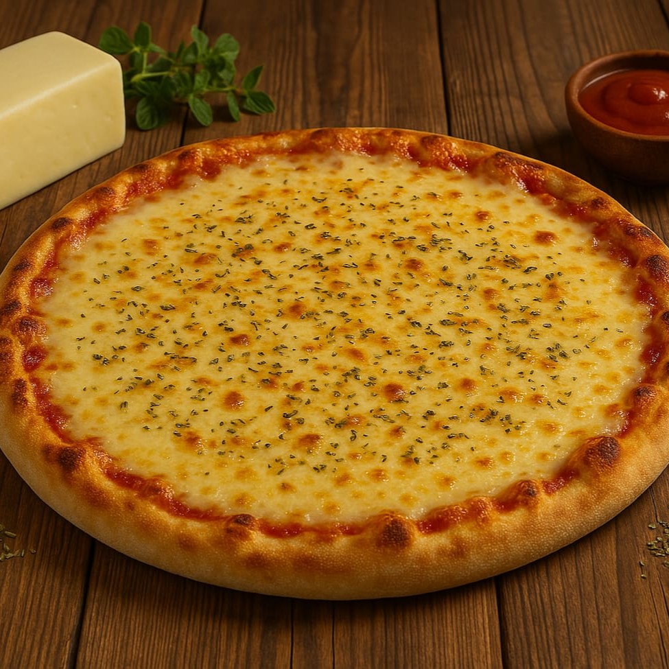 molho, mussarela, e orégano