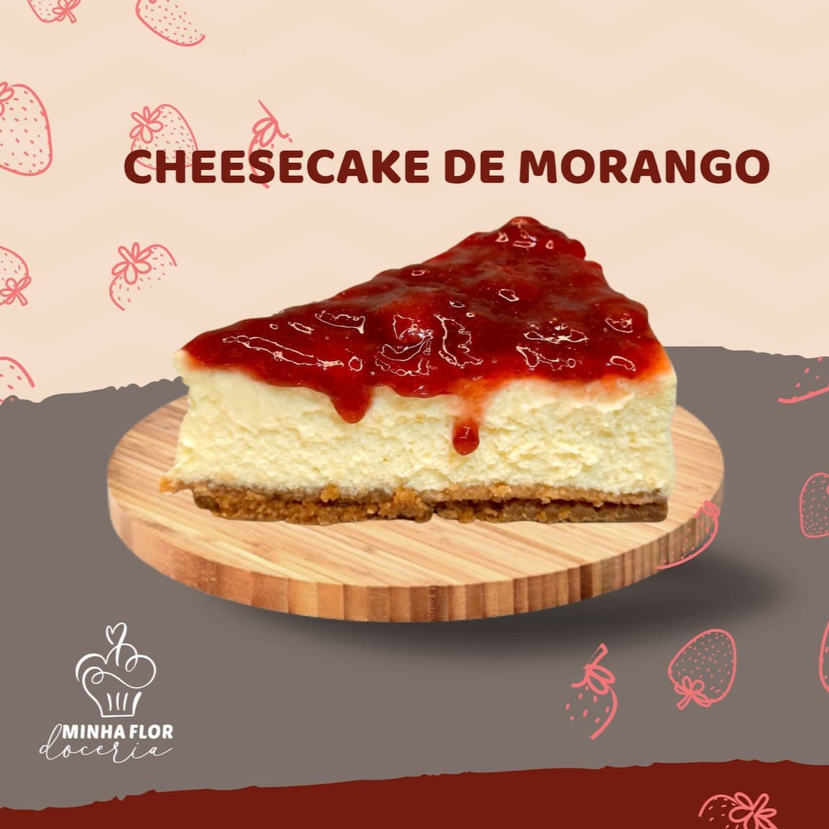 Cheesecake New York Um pedacinho de Manhattan no seu prato! Fatia cremosa no estilo clássico nova-iorquino, com textura delicada e sabor marcante que derrete na boca. Finalizada com nossa geleia artesanal de morango, feita aqui mesmo com frutas de verdade e uma boa dose de carinho. Uma sobremesa elegante, intensa e apaixonante perfeita pra quem ama sabores que impressionam sem fazer esforço.