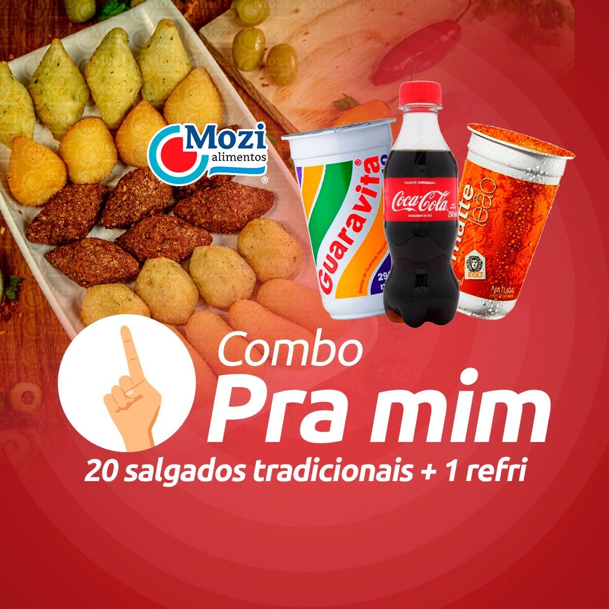 20 deliciosos salgadinhos sortidos, fritos e acompanhados de 1 bebida. (coca 200ml)