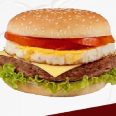 Alface, maionese, tomate , carne e cheddar. (Imagem meremente Ilustrativa)