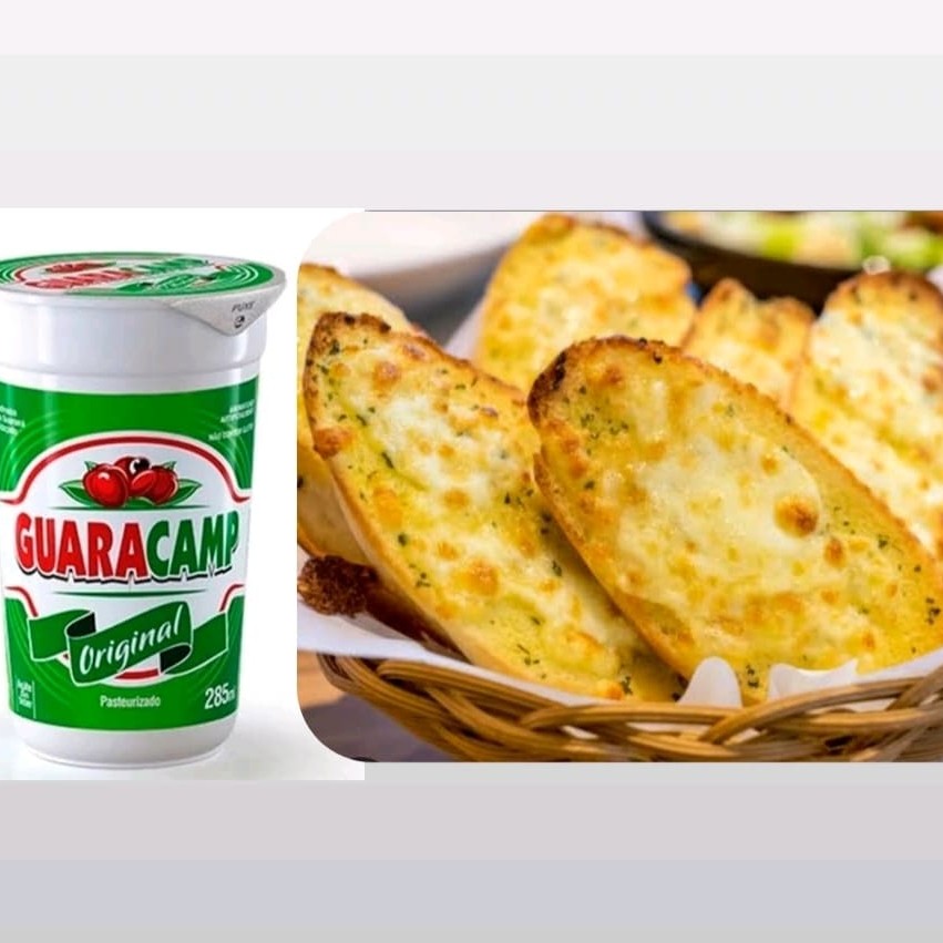 Pão francês passado na chapa c/ manteiga. guaracamp gelado.