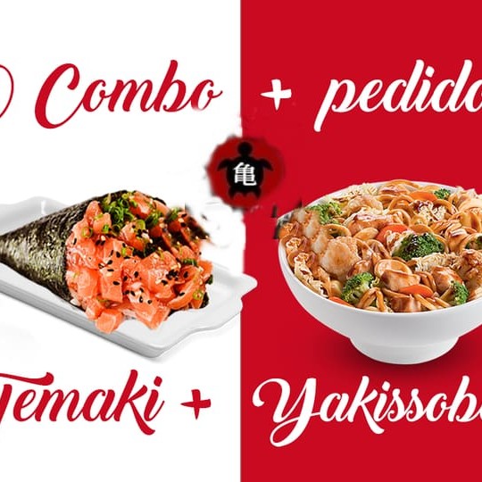 Porção generosa de yakisoba com vegetais e um temaki a sua escolha para saborear!