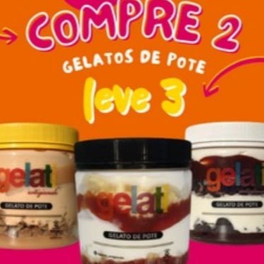 É isso mesmo !! Na compra de 2 Gelatos de Pote de 500ml você leva mais 1 inteiramente grátis !! :D Aproveite essa promoção de lançamento que será por tempo limitado