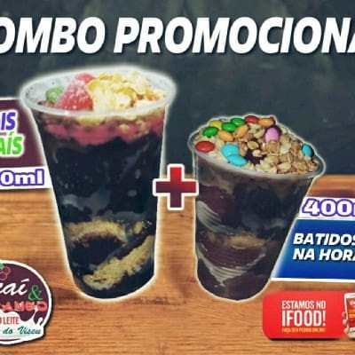 Neste Combo cada um vai com até : 2 caldas, 4 acompanhamentos. Os acompanhamentos e caldas são enviados no mesmo copo. Temos opções de ingredientes extra que vão separados. Enviamos no copo Pp (não é copo térmico).