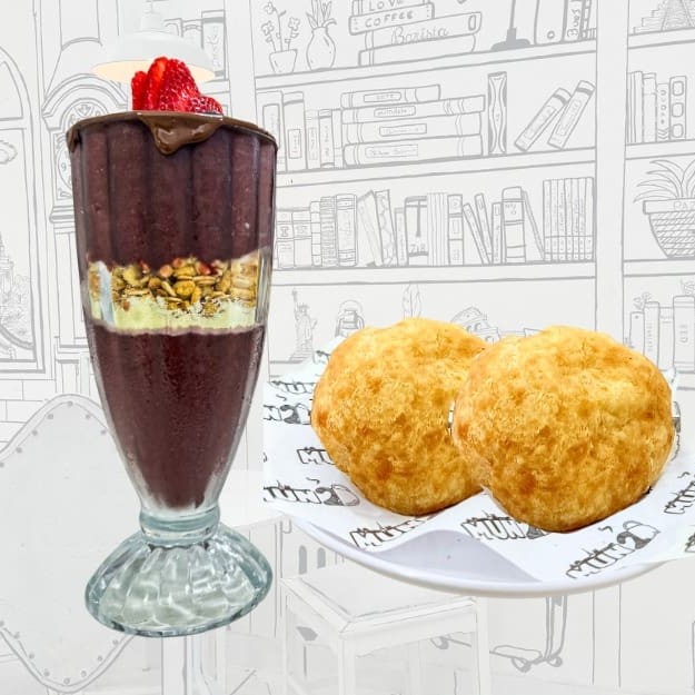 Nosso açaí premium de 300 ml com 2 pães de queijo artesanal para animar a sexta feira de todo mundo
