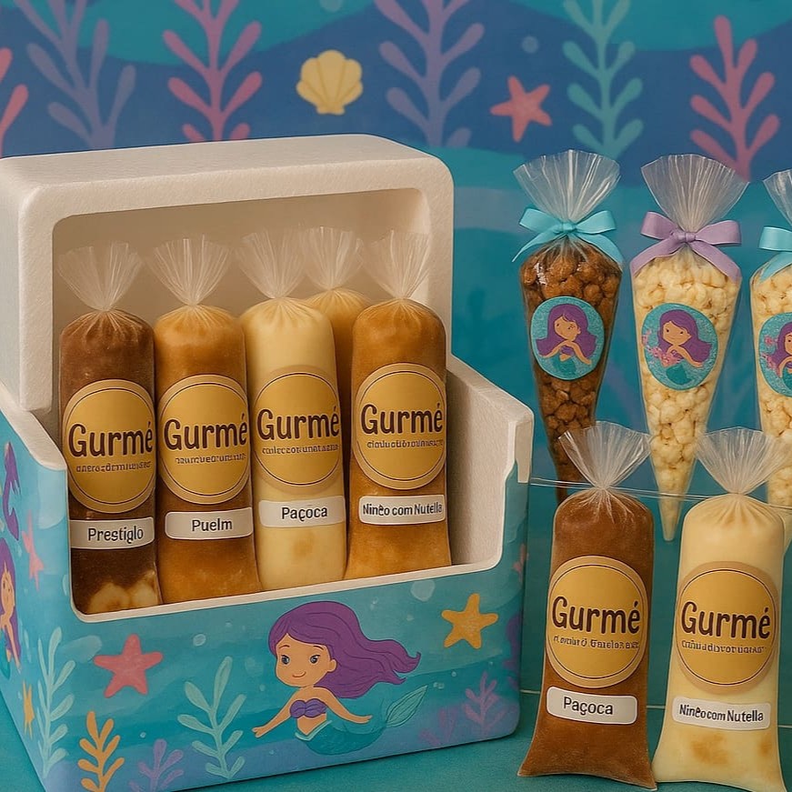 40 mini sacolés gourmets+ 20 pipocas gourmets ( branco e ao leite)