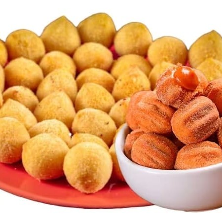 15 salgadinhos + 10 mini churros (fritos) e deliciosos
