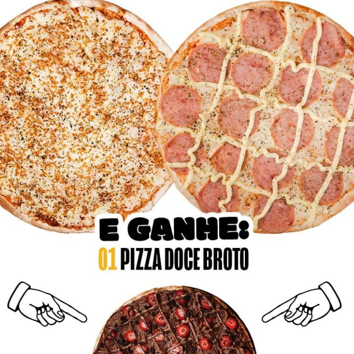 Escolha 2 sabores para cada Pizza Grande 35cm e ganhe uma pizza doce Broto 25cm