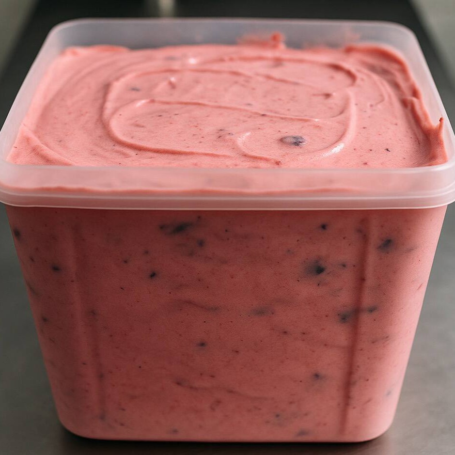 Nosso sorvete artesanal de morango com pedaços de morango, feito ao leite com ingredientes selecionado. Acompanha completos a sua escola sem adicional.