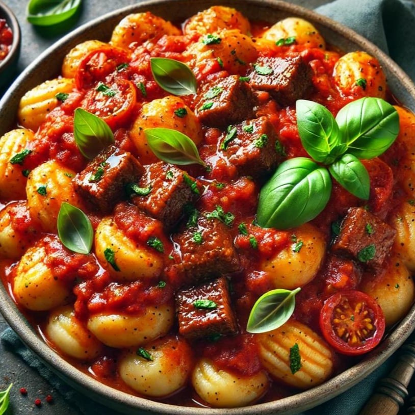 Gnocchi macio servido com ragu de filé ao molho pomodoro e manjericão fresco, uma refeição rica e saborosa para toda a família. Acompanha uma sobremesa especial para fechar com chave de ouro!  Comida Italiana, Massas Artesanais, Culinária Italiana, Penne, Espaguete, Gnocchi, Risoto De Salmão, Polenta Italiana, Frango Parmegiana, Salmão Grelhado, Batata Frita, Coca Cola, Guaraná Antártica, Entrega Gratis.