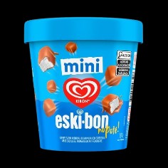 Agora seu Mini está em dobro e no pote! São 24 bombons de Mini Eski-Bon para compartilhar com quem você mais gosta. O tão amado bombom de Kibon com a clássica casquinha de chocolate e sorvete cremoso sabor baunilha em sua melhor versão! Ideal para matar aquela vontade de um docinho ou para uma pausa refrescante no seu Dia!