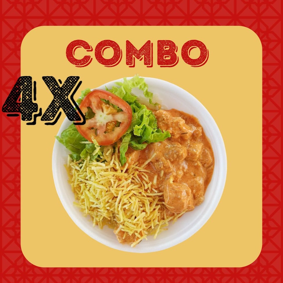 Todos acompanham arroz, salada e batata palha